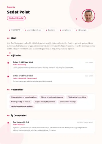 Maden Mühendisi Cv Örnekleri cv indir